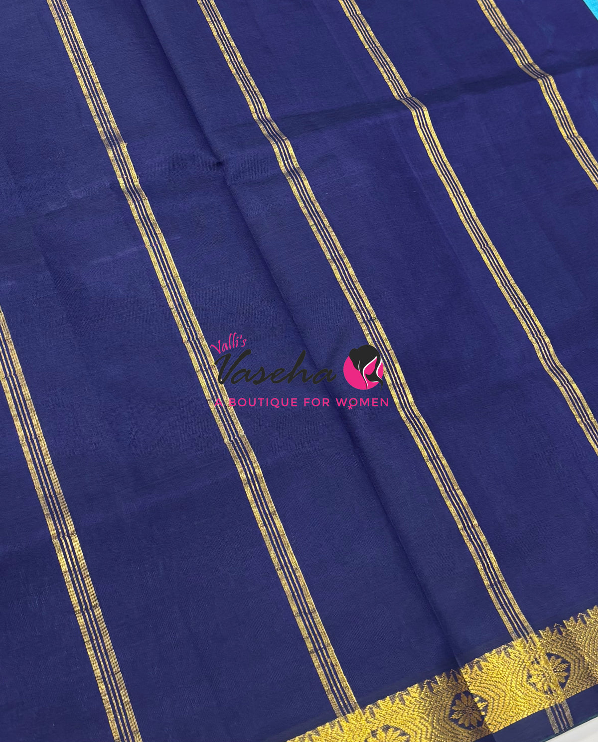 Pure Silk Cotton Sarees - Blue With Blue - VVPSC017