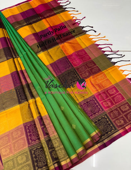 Pure Soft Silk Saree - Partly Pallu -  Half & Half Saree - VVPSS088
