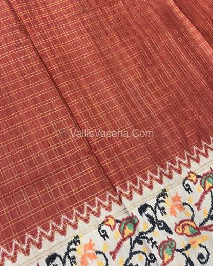 Semi Tussar Silk - Rust Orange With Cream Shade  - VVSTS039