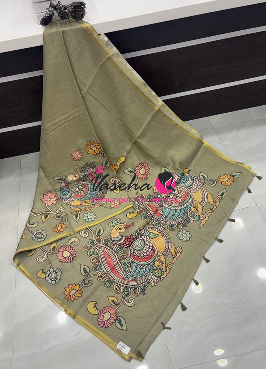 Linen Appliqué Work Saree - Grey Shade - VVLAS001
