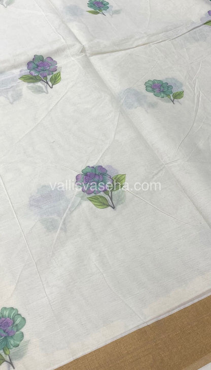 Kerala Cotton Saree - Cream With Golden Border - VVKCS001