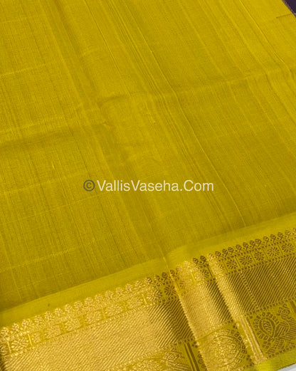 Pure Silk Cotton Saree - Mayil & Chakkaram Design - Dark Purple & Yellow - VVMC001
