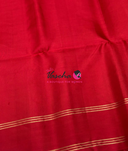Pure Soft Silk Saree  - Mango Yellow & Red Combo - VVPSS136