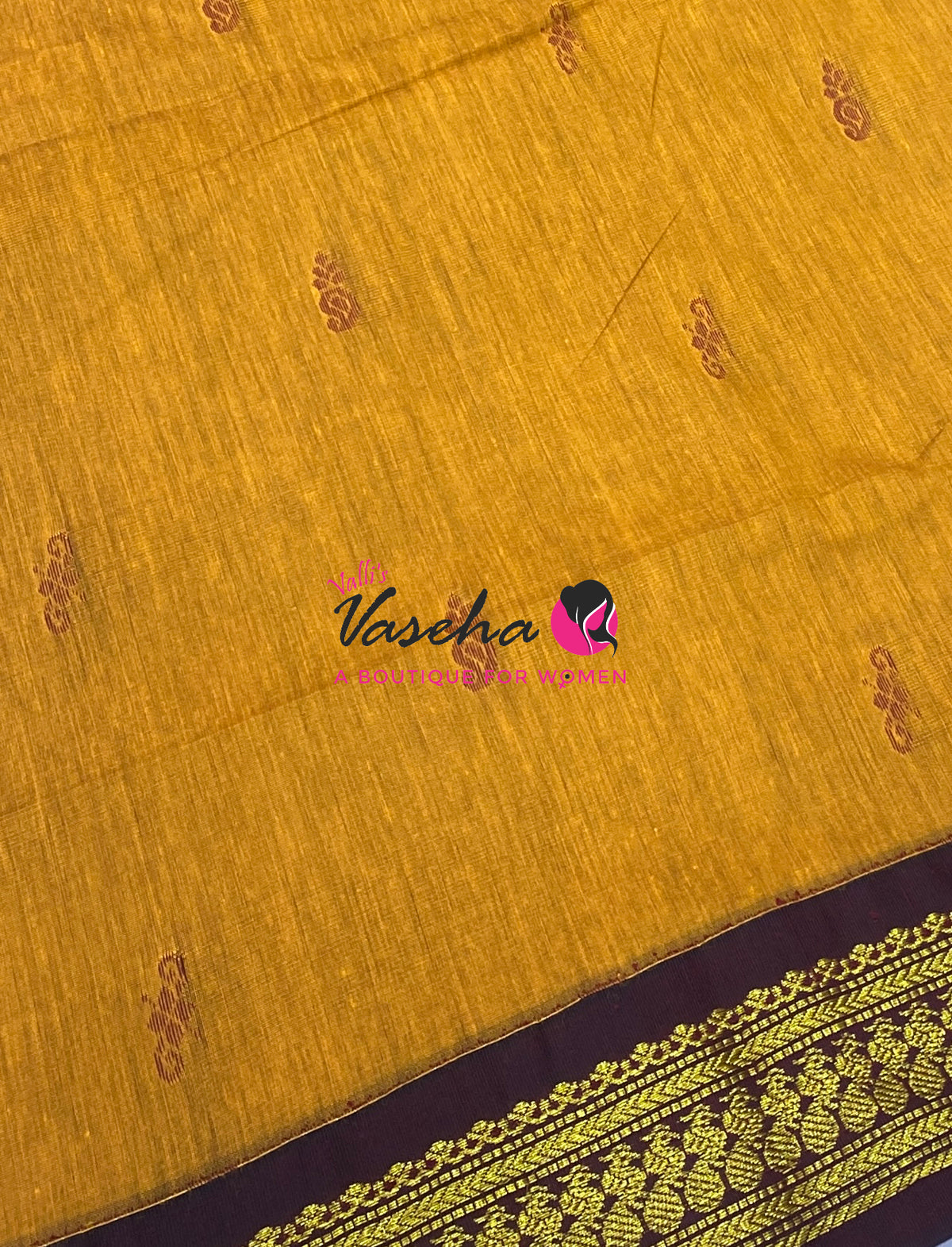 Kalyani Cotton Saree - Mustard Yellow With Maroon Shade - VVKC002
