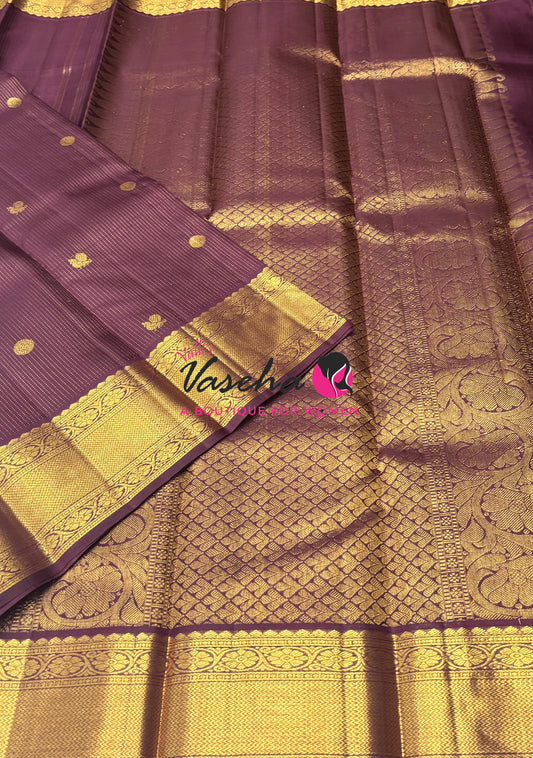 Pure Kanchipuram Silk Saree - Vairavoosi Design  - Brown Shade - VVPS059