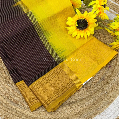 Pure Silk Cotton Sarees - Vairavoosi Lines - Brown & Yellow- VVPSC005