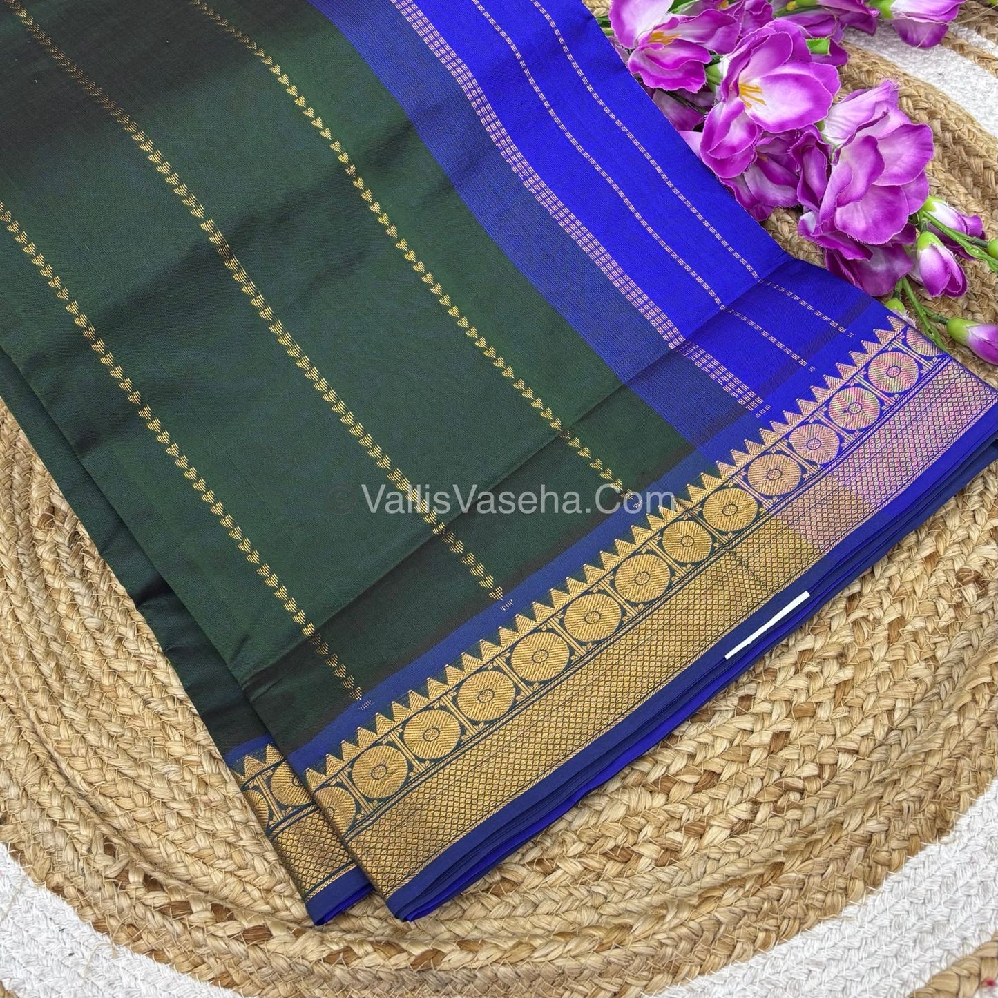 Semi Silk Cotton Saree - Green With Blue Shade - VVSSC005