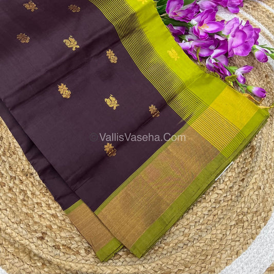 Semi Silk Cotton Saree -  Brown & Mehndi Green Combo - VVSSC001