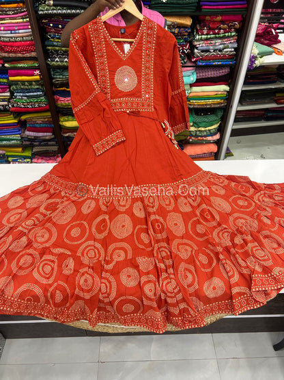 Anarkali - Ornagish Rust Shade - Salwar, Kameez & Duppatta(3pc)- Fancy Cotton - VVRAS001