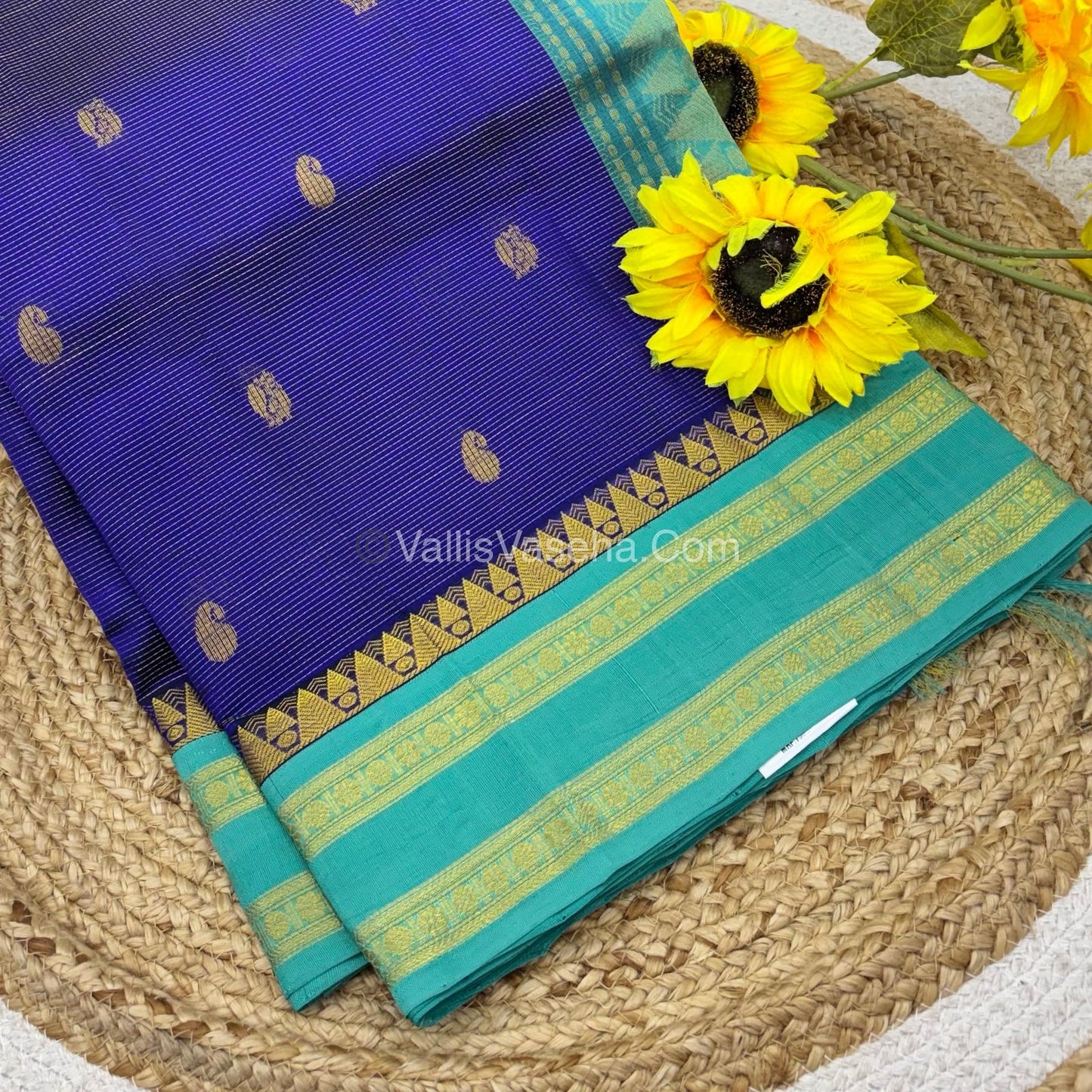 Pure Korvai Silk Cotton - Blue with Blue - VVKSC025