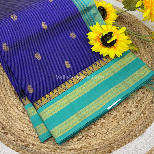 Pure Korvai Silk Cotton - Blue with Blue - VVKSC025