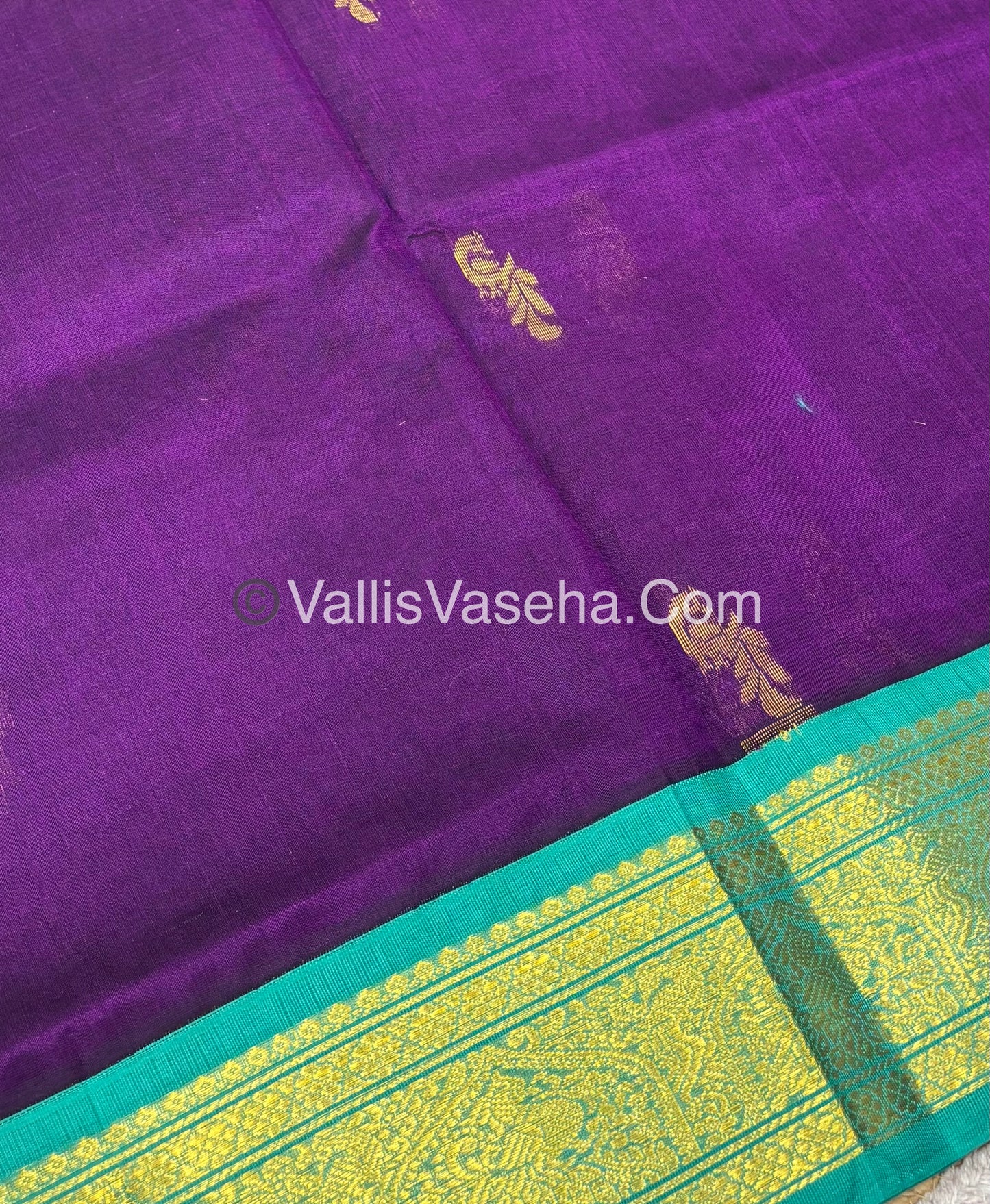 Pure Korvai Silk Cotton - Purple & Turquoise Blue - VVKSC025