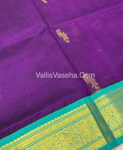Pure Korvai Silk Cotton - Purple & Turquoise Blue - VVKSC025