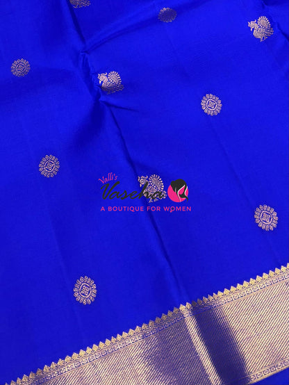 Pure Kanchipuram Silk Saree - Royal Blue Combo  - VVPS025