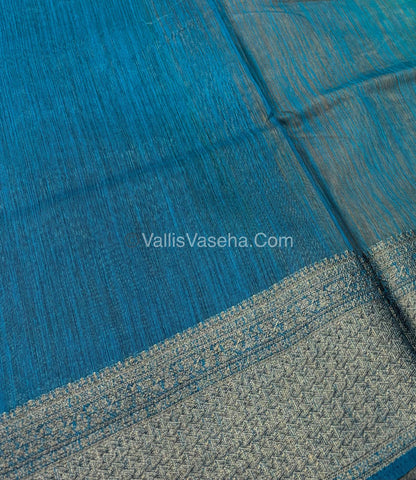 Bamboo Silk Saree - Yellow With Blue Shade - VVBSS005
