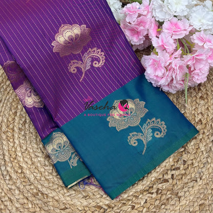 Semi Soft Silk - Purple with Peacock Bluish Green  - VVSSS039
