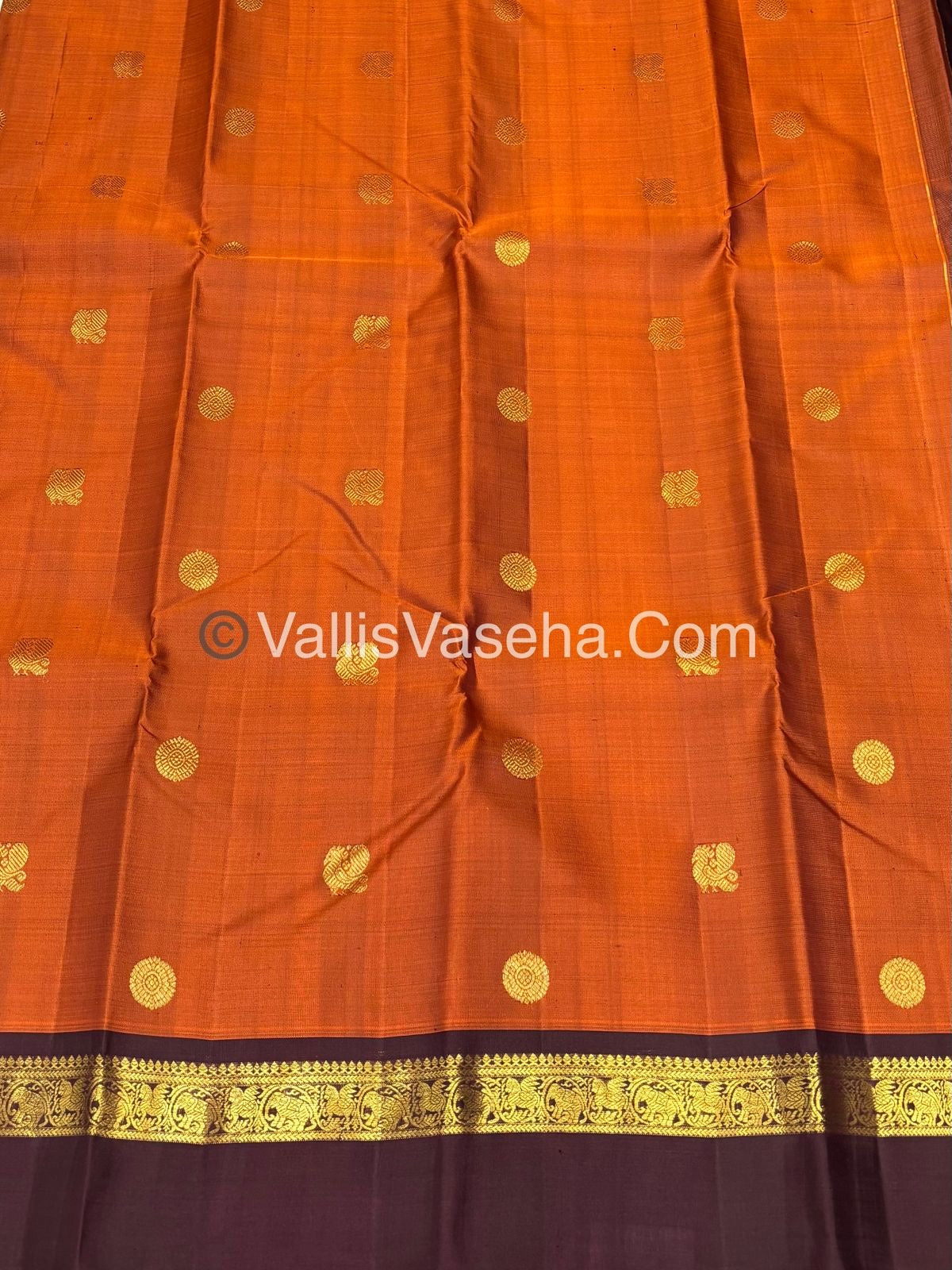 Pure Kanchipuram Silk Saree - Dark Rust Orange with Wine Brown Combo - VVPS025