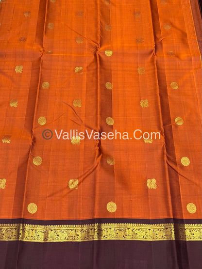 Pure Kanchipuram Silk Saree - Dark Rust Orange with Wine Brown Combo - VVPS025