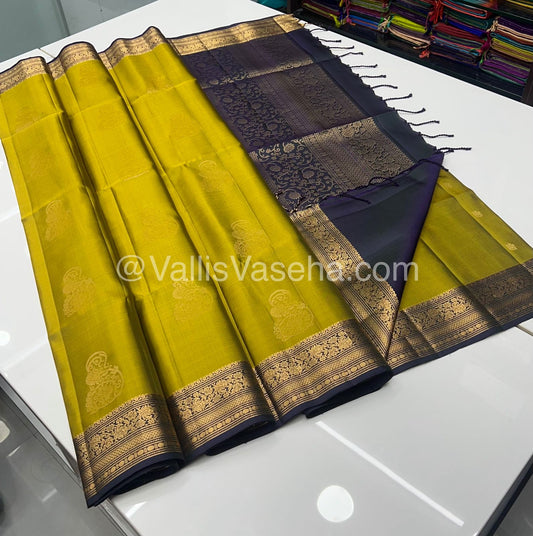 Pure Soft Silk Saree - Kanchi Border - Green & Manthulir Greenish Purple Combo - VVPSS046