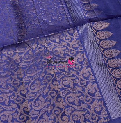 Pure Soft Silk Saree - (1.75 Warp) Shade Of Grey & Blue Combo - VVPSS064