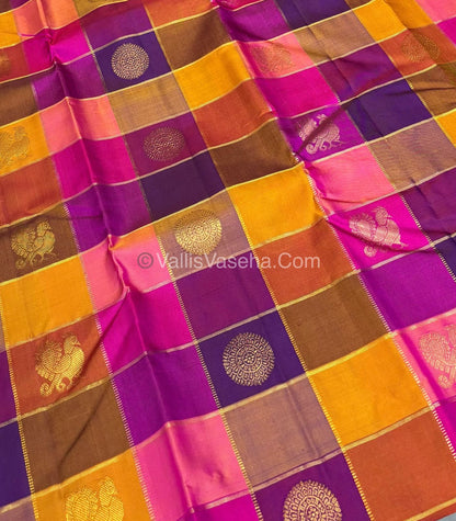 Pure Kanchipuram Silk Saree - Pazhum Pazhamum Checks - VVPS006