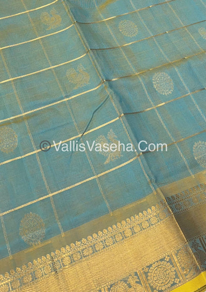 Pure Silk Cotton Saree - Mayil & Chakkaram Design - Double Tone  Greyish Blue - VVMC001