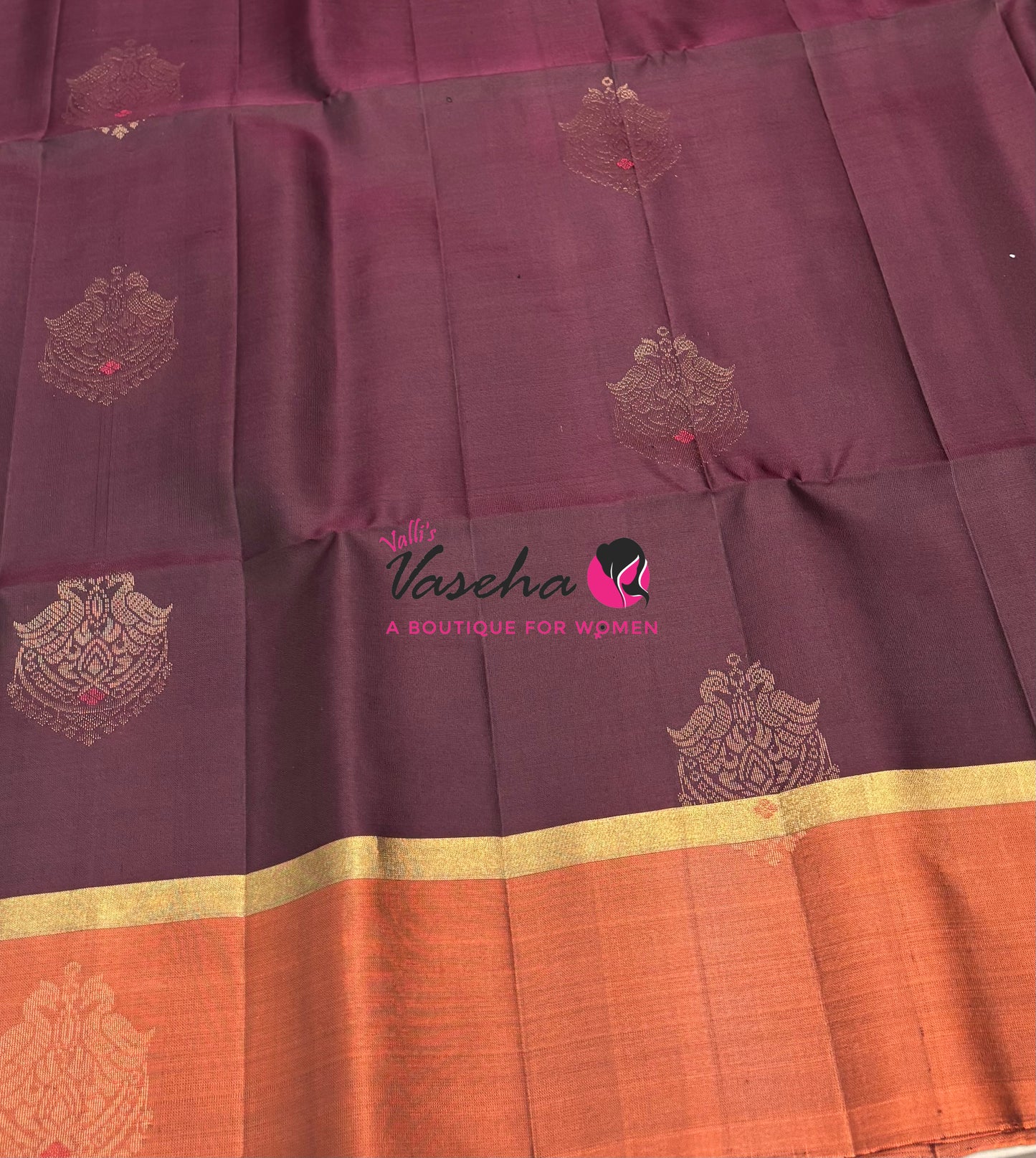 Pure Soft Silk Saree  - Brown With Rust Orange - VVPSS093