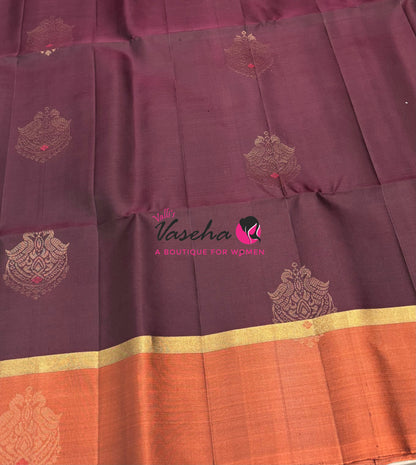 Pure Soft Silk Saree  - Brown With Rust Orange - VVPSS093