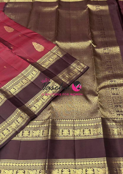 Pure Kanchipuram Silk Saree - Maroon & Wine Brown Combo - VVPS034