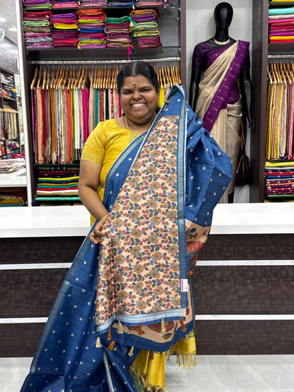 Semi Matka Tussar Silk Saree - Tie & Dye pattern - Blue Shade - VVSMT001