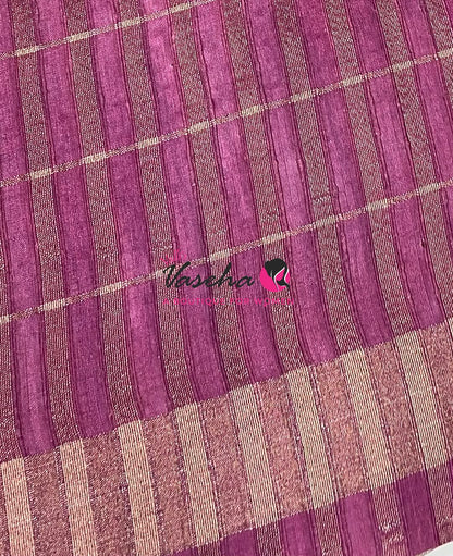 Semi Art Tussar Silk  / Art Silk - Yellow & Purplish Wine - VVATS008