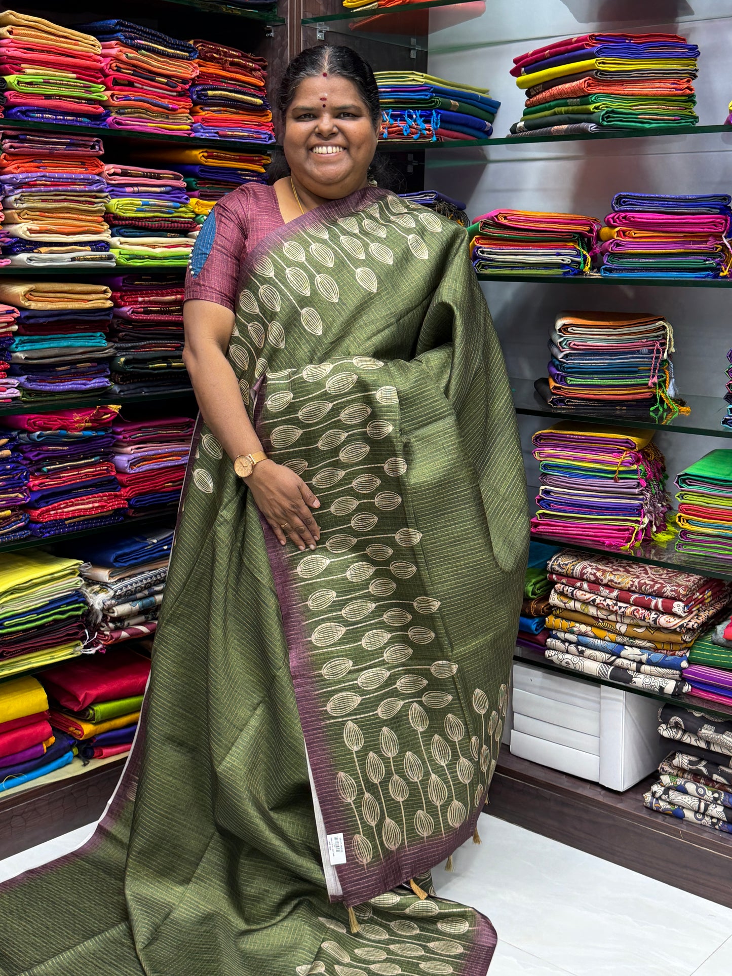 Art Tussar / Art Silk - Green & Dark Purple - VVATS001