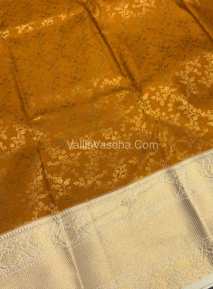 Semi Bridal Kanchipuram Silk - Mustard Yellow With Cream Shade  - VVSBK001