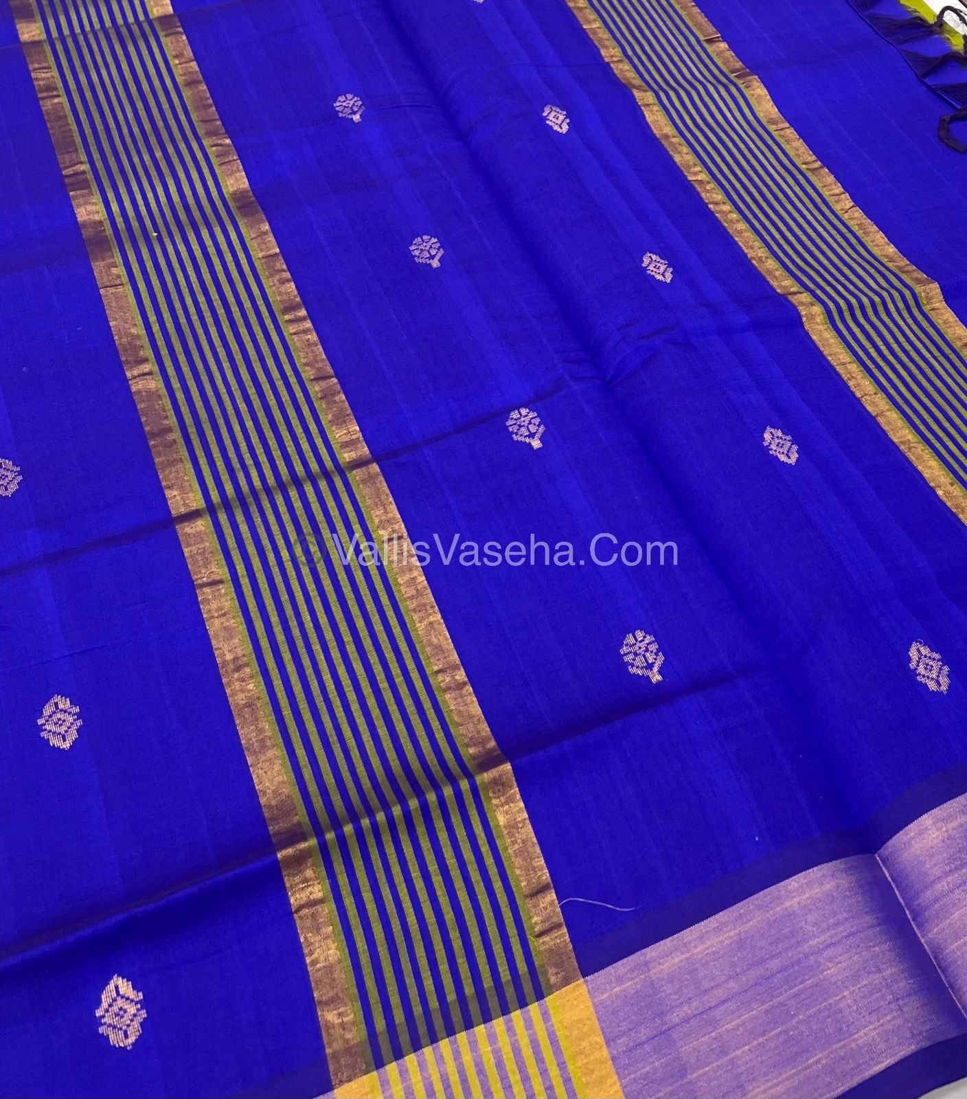 Semi Silk Cotton Saree -  Mehndi Green & Blue Combo - VVSSC001