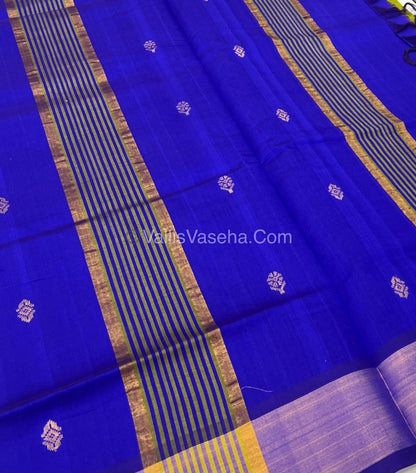 Semi Silk Cotton Saree -  Mehndi Green & Blue Combo - VVSSC001