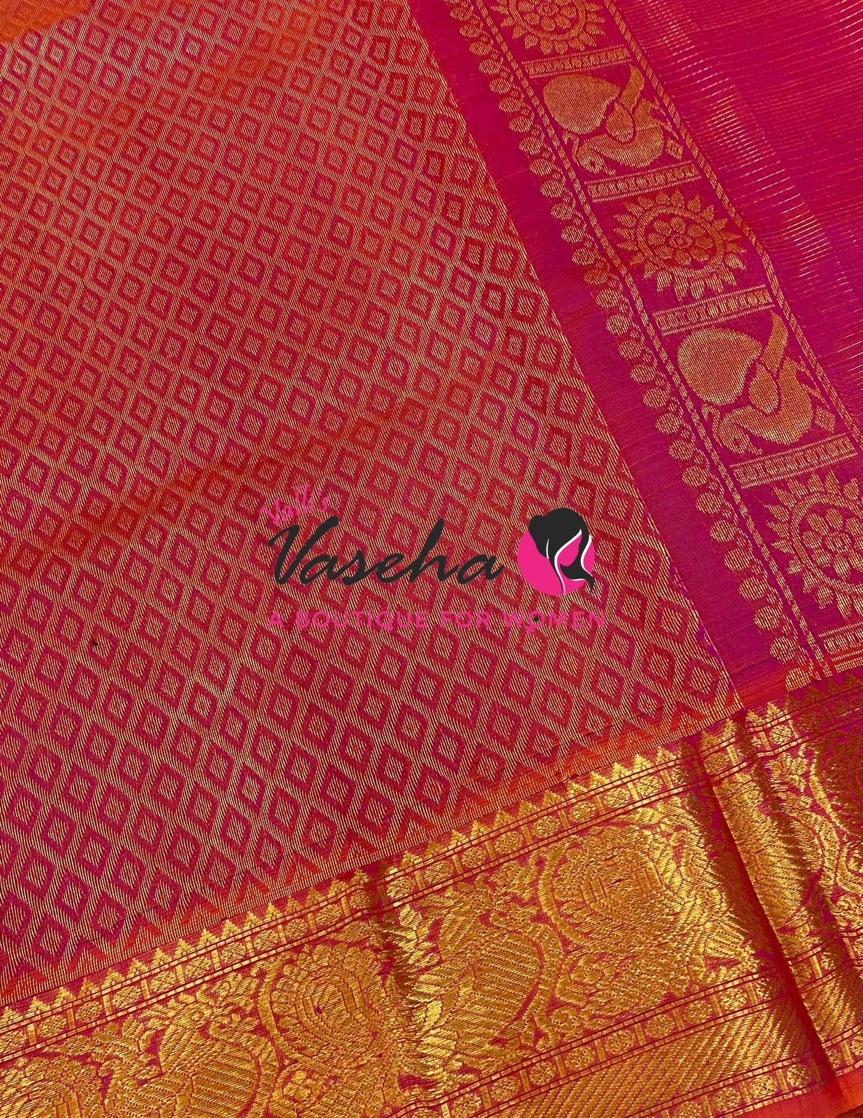 Pure Silk Cotton Saree - Vairavoosi checks - Mayil & Chakkaram - VVMCV001