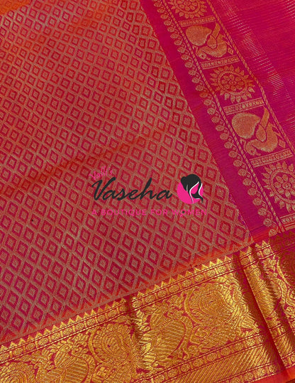 Pure Silk Cotton Saree - Vairavoosi checks - Mayil & Chakkaram - VVMCV001