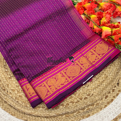 Pure Silk Cotton Saree - Purple  With Pink Shade - Lakshadeepam Design - VVPLD001