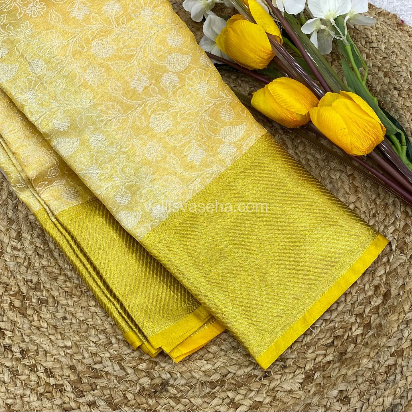 Semi Bridal Tissue Sarees - Golden Yellow Shade - VVSBT001