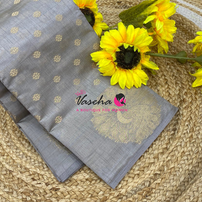 Semi Tussar Silk Saree | Grey Shade |VVSTS056