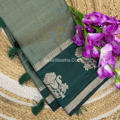 Semi Tissue Tussar Silk - Dark Green Shade - VVSTS043