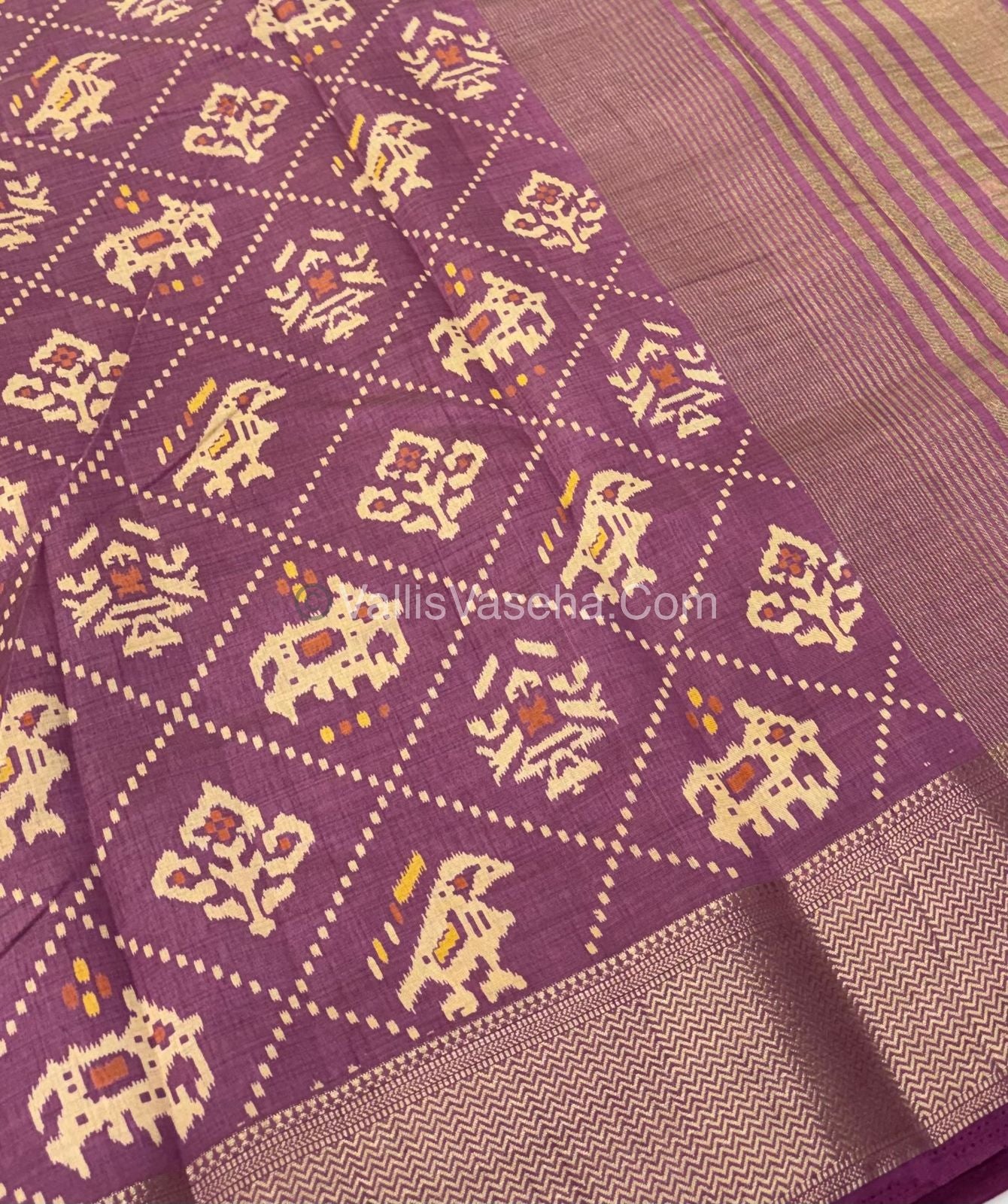 Semi Tussar Silk Saree - Ikkat / Pochampally Design - Onion Pink Shade - VVSTS034