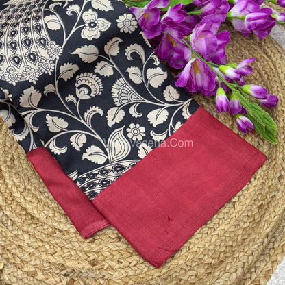 Pure Tussar Silk - Black With Red Shade - VVPTS001