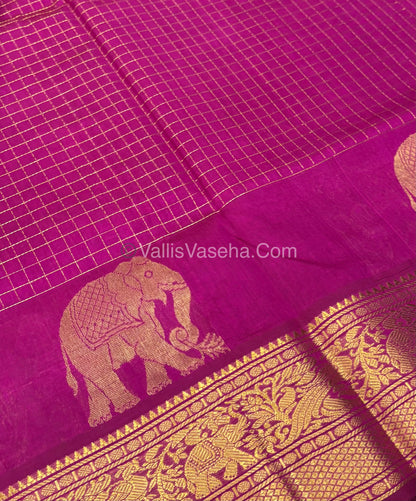 Pure Korvai Silk Cotton - Checks Pattern - Pink Shade  - VVKSC033