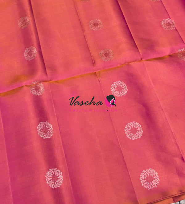 Pure Soft Silk Saree - Border Less  - Dual Tone Pink & Peacock Green Combo - VVPSS055