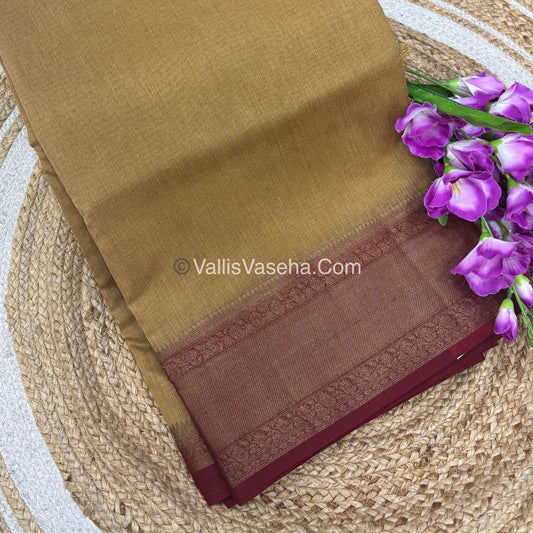 Bamboo Silk Saree-  Chikku with Reddish Maroon Shade - VVBSS012