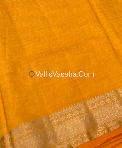 Semi Tussar Silk - Grand Pallu  - Yellow Shade - VVSTS017