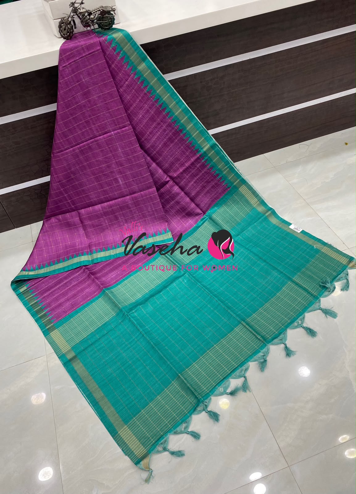 Semi Art Tussar Silk  / Art Silk - Purple & Blue - VVATS008