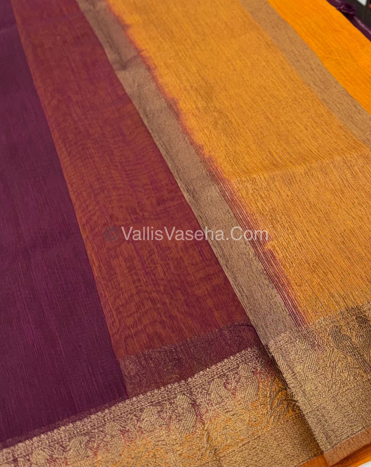 Bamboo Silk Saree - Maroon With Yellow Shade - VVBSS005