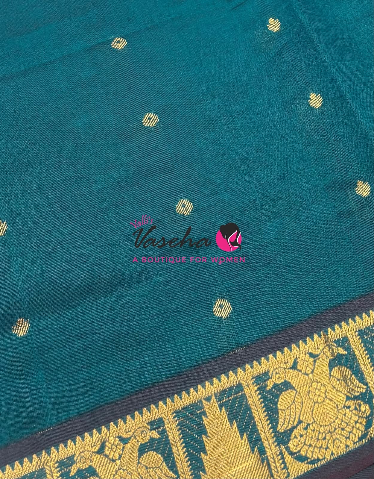 Semi Silk Cotton Saree - Small Zari Butta  - Retta Mayil Border- VVSSC015